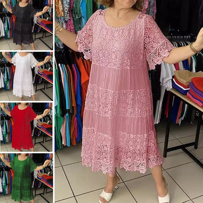 [XS-5XL]Nove čipkaste haljine s okruglim izrezom i kratkim rukavima