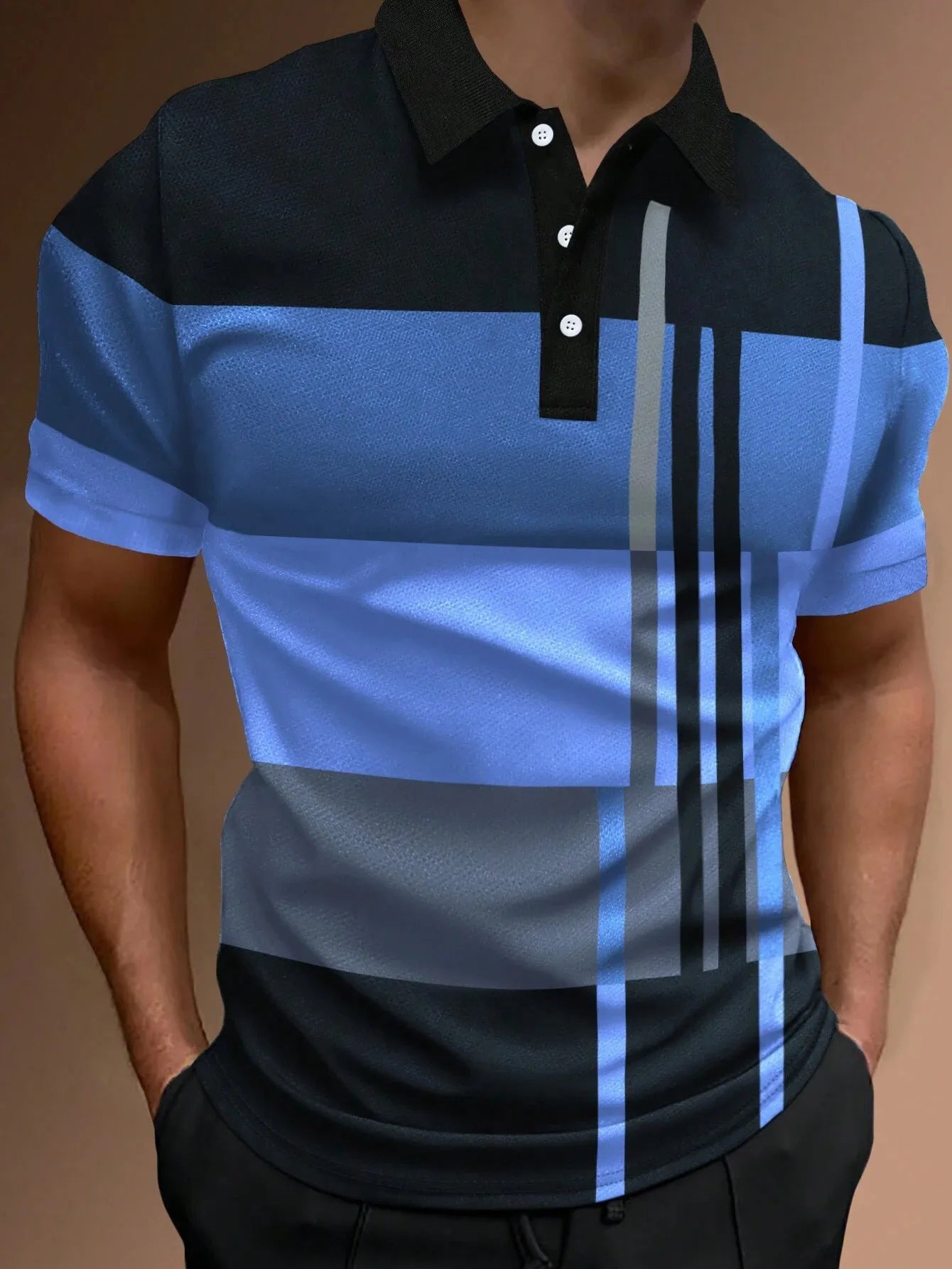 👔【S-6XL】Muška POLO majica s 3D prugama u bloku boja  3693140